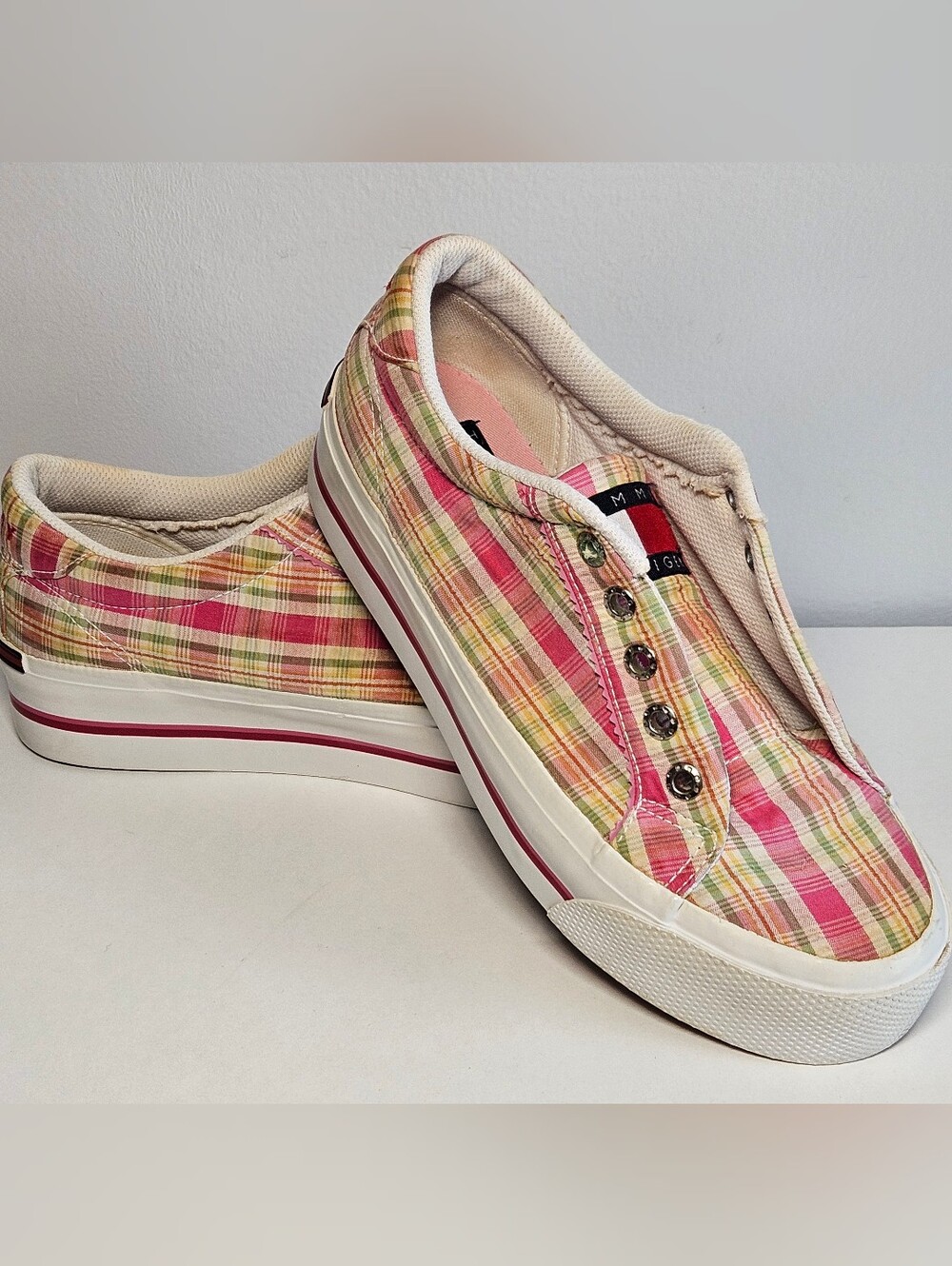 Tommy Hilfiger Y2K Platform Sneakers,  Pink Plaid,  Sz 7M